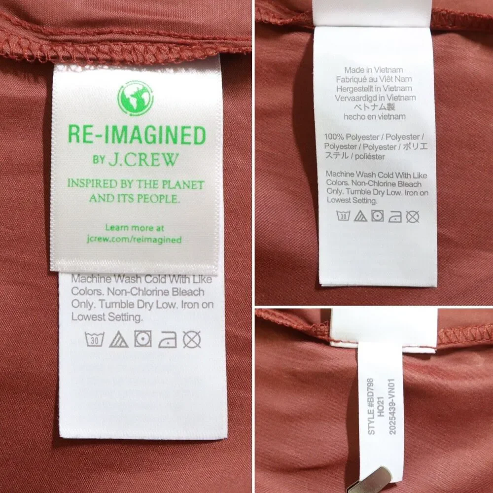 J Crew Size M Featherweight Satin Tie Neck Blouse Clay Tile Orange